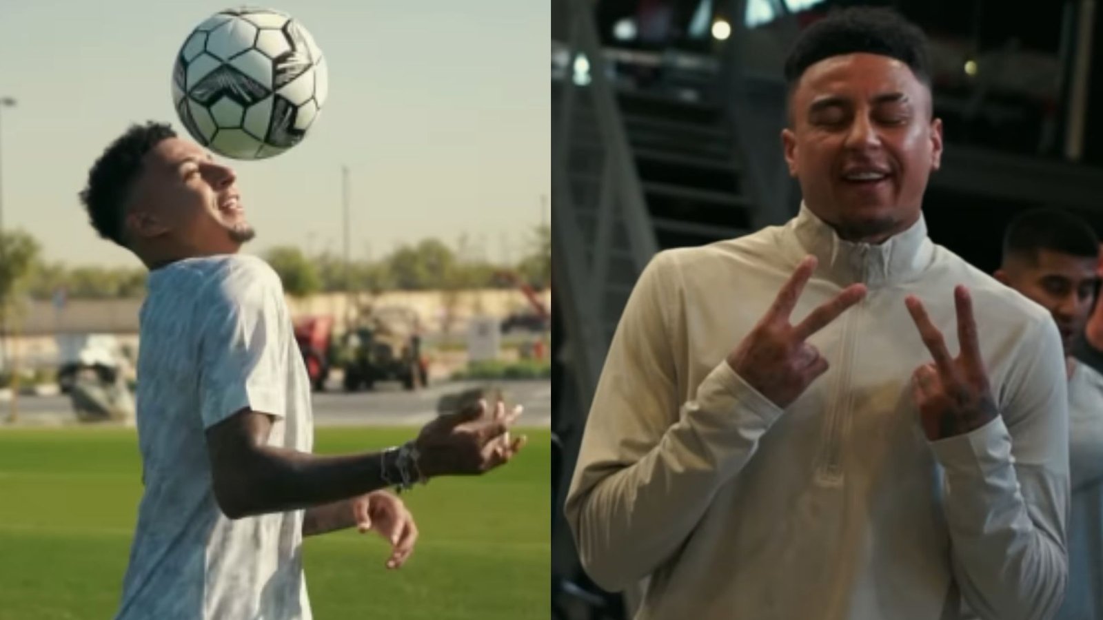 Jesse Lingard traint alleen in Dubai, demonstreert vaardigheden met een voetbal, en poseert vervolgens met een speelse vredesteken in casual kleding.