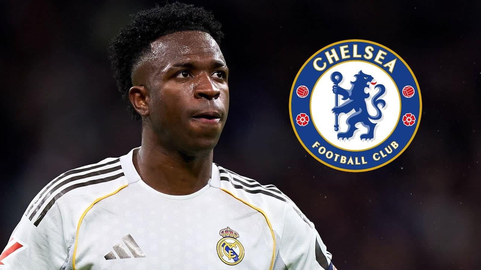 Star du football marocain en maillot du Real Madrid avec le logo de Chelsea FC en arrière-plan, mettant en valeur le talent marocain dans le football international.