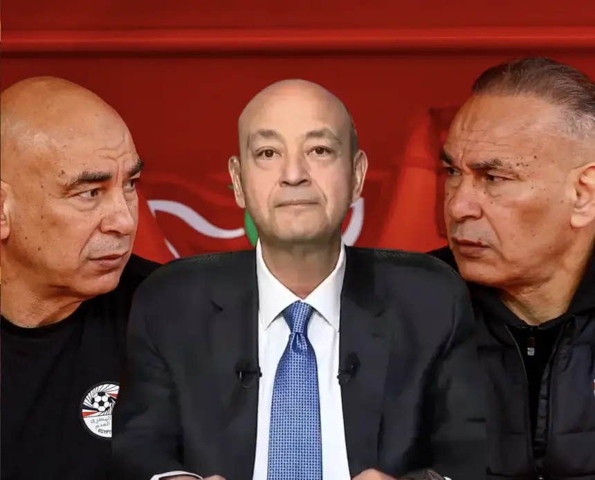 Key figures in Moroccan football are depicted: two coaches flanking a central figure in a suit, against a red background with Moroccan motifs.