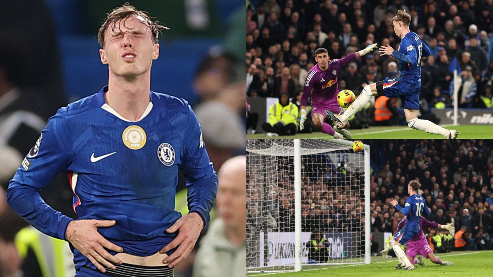 Cole Palmer exprime sa frustration après avoir manqué une occasion tardive lors du match nul de Chelsea contre Leeds, illustrant l'intensité de l'action.