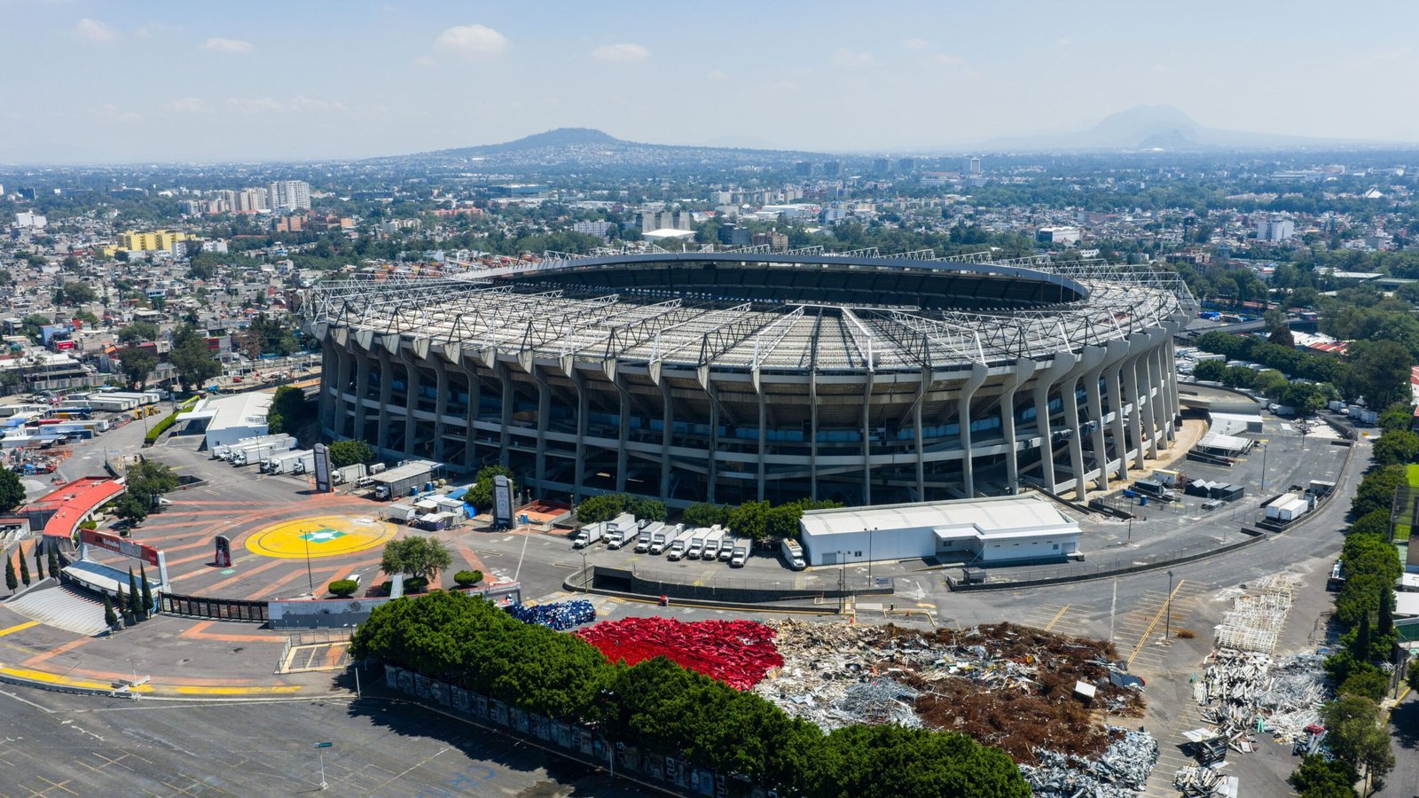 Aerial view of Estadio Azteca, surrounded by urban landscape, highlighting its iconic structure ahead of the Mexico-Portugal friendly.