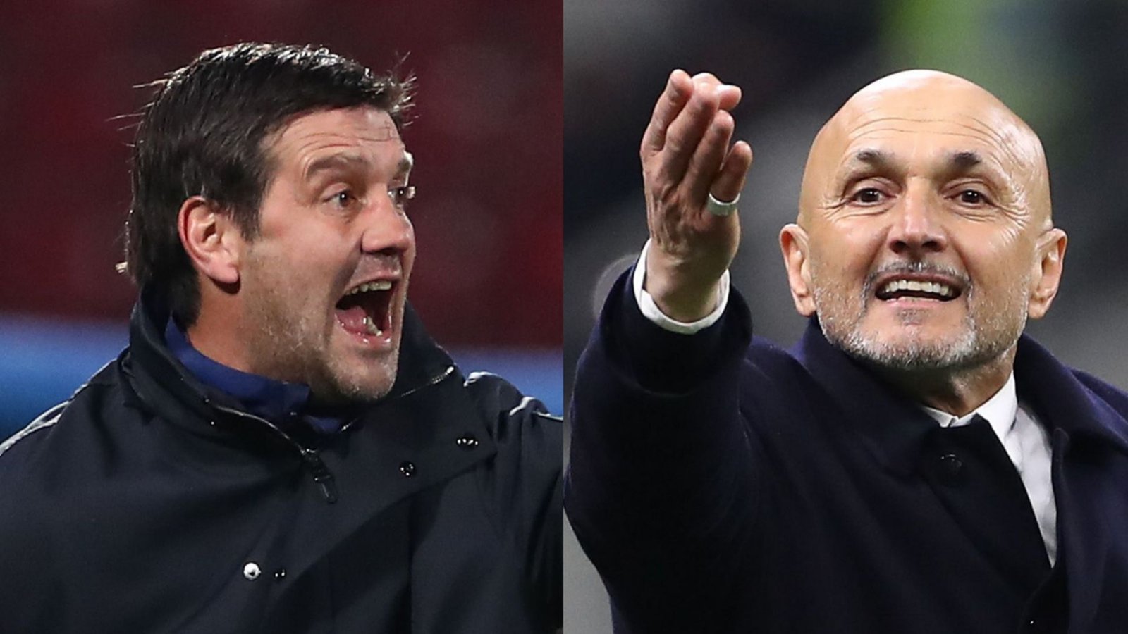 Spalletti and Chivu animatedly discussing tactics during a match, showcasing intense emotions in their gestures.