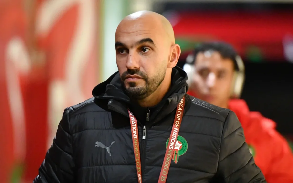 Walid Regragui, head coach of the Moroccan national team, wearing a Puma jacket, at the Africa Cup of Nations.
